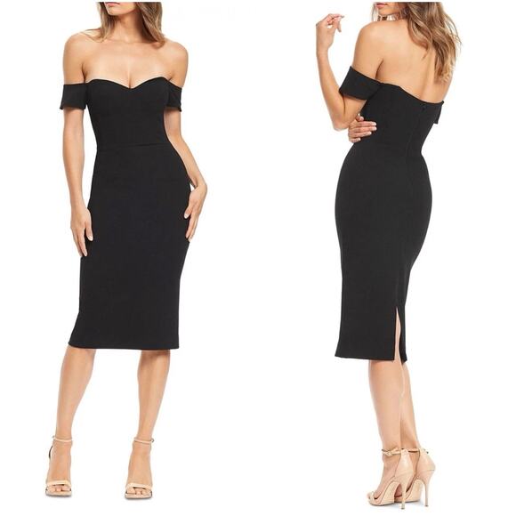 Dress the Population Womens Dress Size XL Black Bailey Off Shoulder Cocktail - Picture 1 of 10